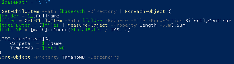 PowerShell: analizar uso de disco eficientemente en Windows